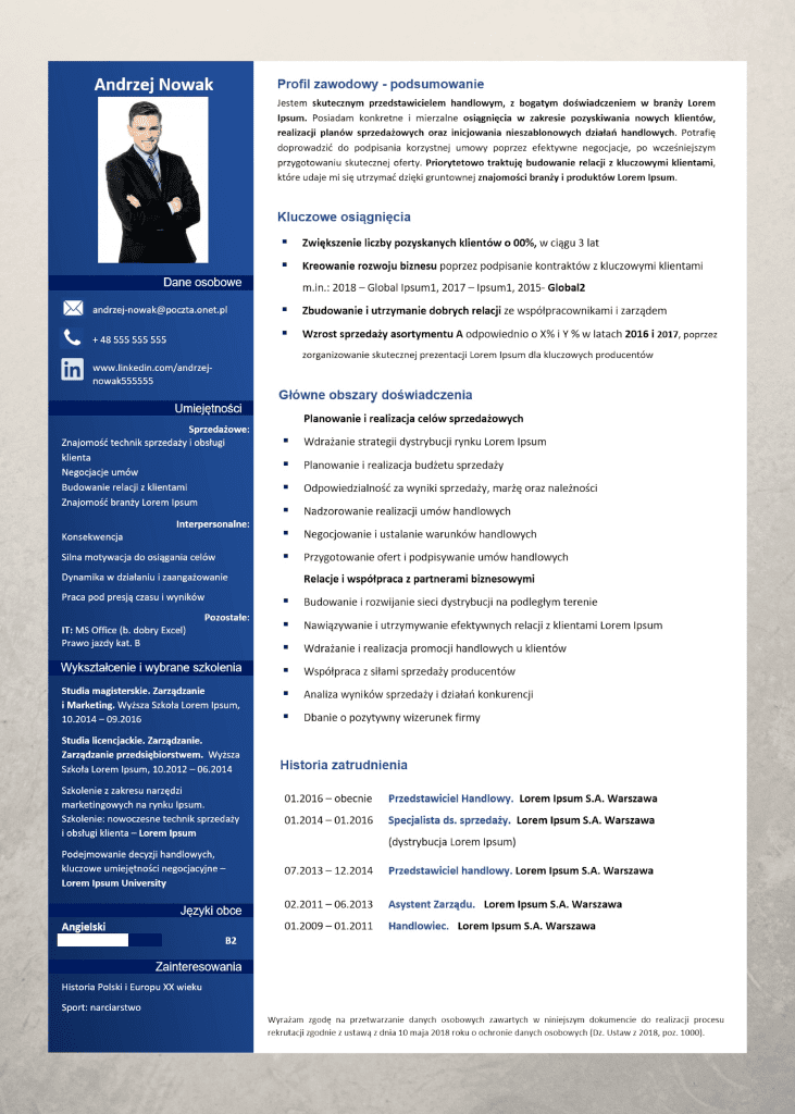 Przykładowe Cele Zawodowe W Cv Wzór CV dla przedstawiciela handlowego | Profesjonalne wzory CV