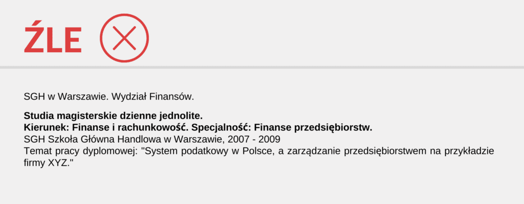 źle skonstruowane wyształcenie w CV