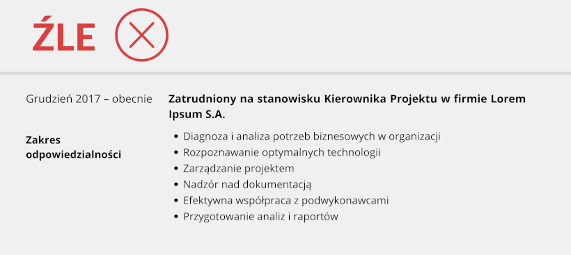 Źle skonstruowana sekcja odpowiedzialności