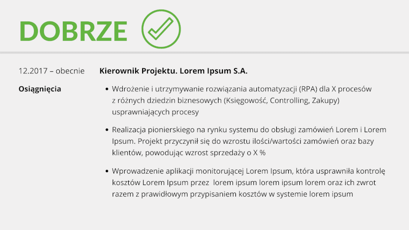 Dobrze skonsturowana sekcja osiągnięcia